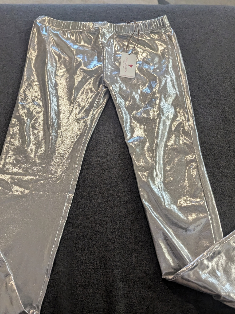 Pink Chicken Metallic Silver Girls' Leggings